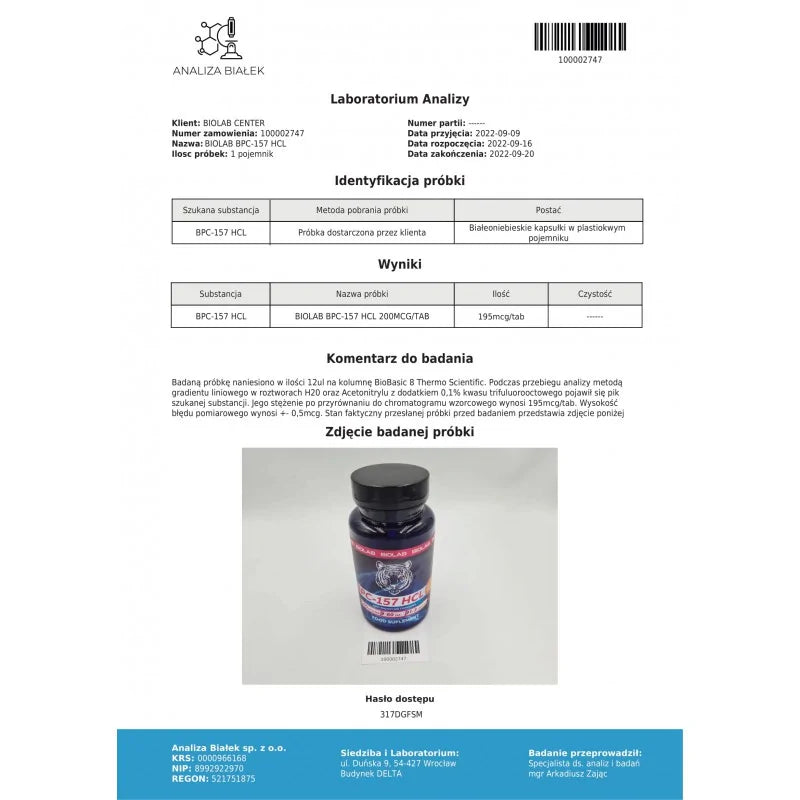 BPC-157 HCl 200 mcg, 60 caps