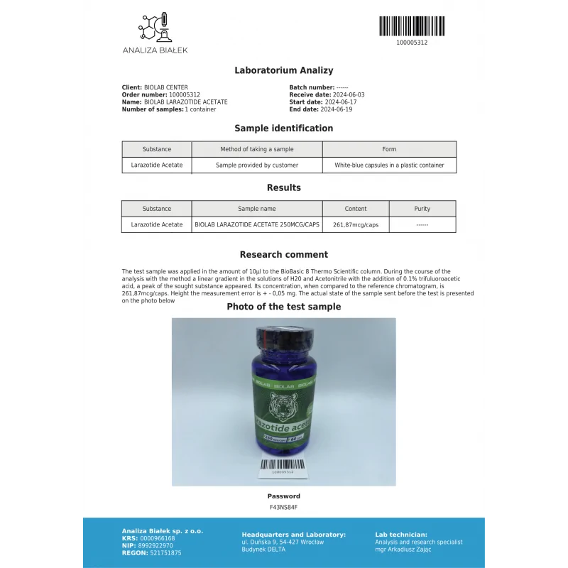 Larazotide acetate 250 mcg, 60 caps